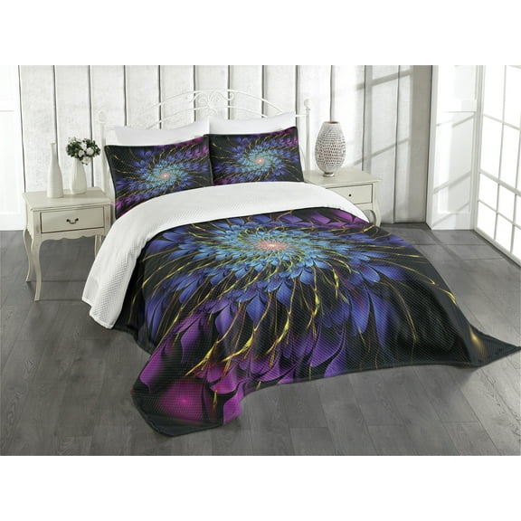 Ambesonne Trippy Quilted Bedspread Set 3 Pcs, Vortex of Vivid Petals, King Size, Multicolor