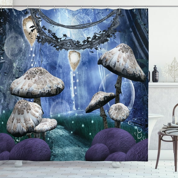 Ambesonne Trippy Shower Curtain, Dreamy Forest Mushroom, 69"Wx75"L, Multicolor