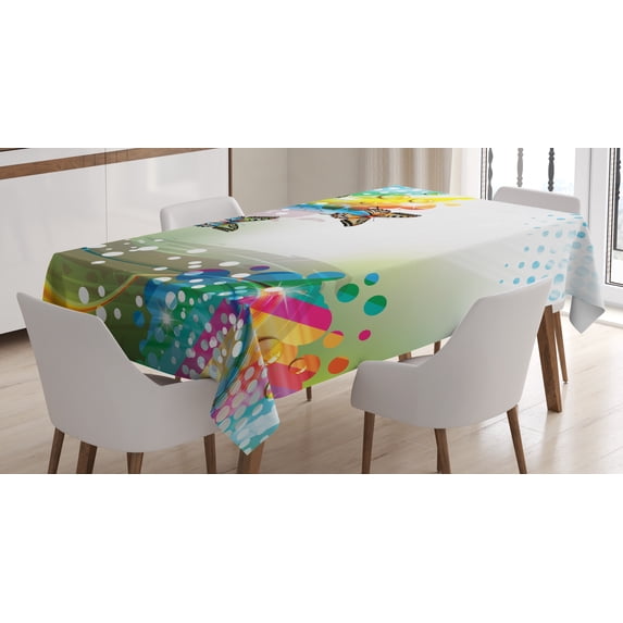 Ambesonne Trippy Tablecloth Rectangular Table Cover, Flying Color Butterfly, 60"x84", Multicolor