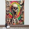 thumbnail image 1 of Ambesonne Trippy Tapestry Wall Hanging, 70s Hippie Psychedelic Skull, 60"x80", Pale Sepia Multicolor, 1 of 3