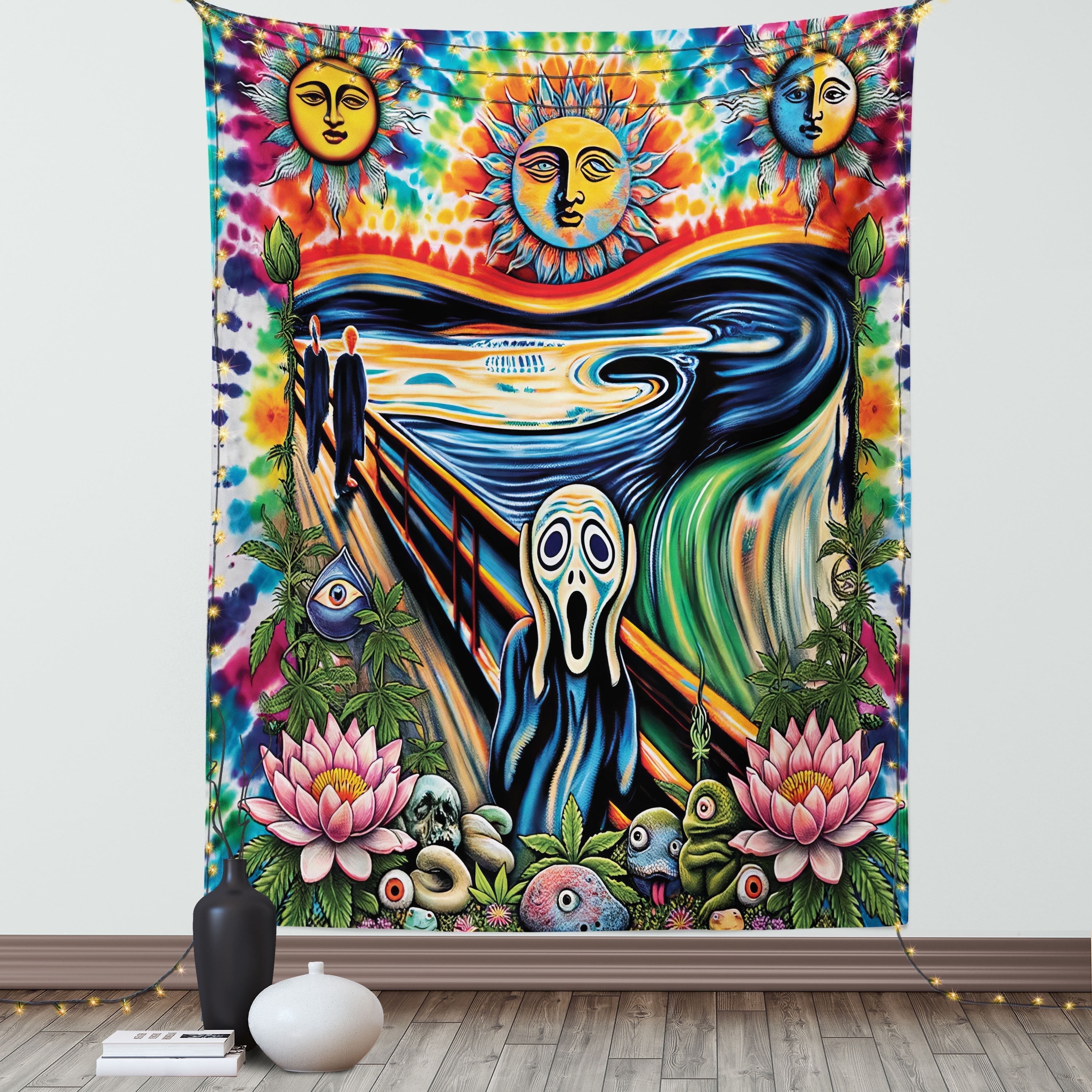 Ambesonne Trippy Tapestry Wall Hanging, Esoteric Sun and Moon