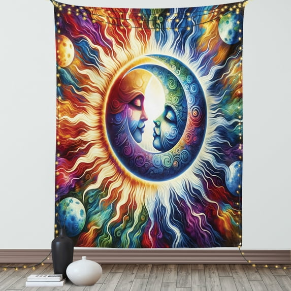 Ambesonne Trippy Tapestry Wall Hanging, Jumble Colors Sun and Moon, 40"x60", Amber Multicolor