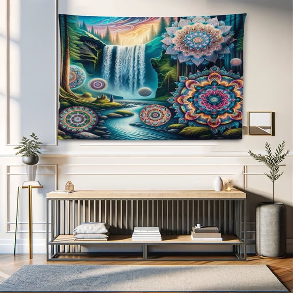 Ambesonne Trippy Tapestry Wall Hanging, Scenic Waterfall Dreamland, 60"x40", Blue Green Multicolor