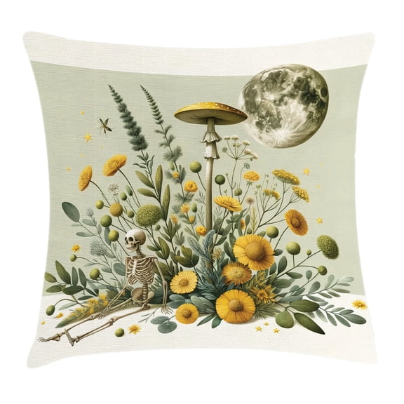 Ambesonne Trippy Throw Pillow Cushion Cover, Bohemian Botany Jungle Moon, 40" X 40", Pale Green Earth Yellow