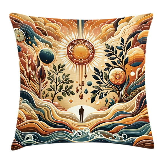 Ambesonne Trippy Throw Pillow Cushion Cover, Bohemian Huddles of Clouds, 26" X 26", Pale Brown Petrol Blue