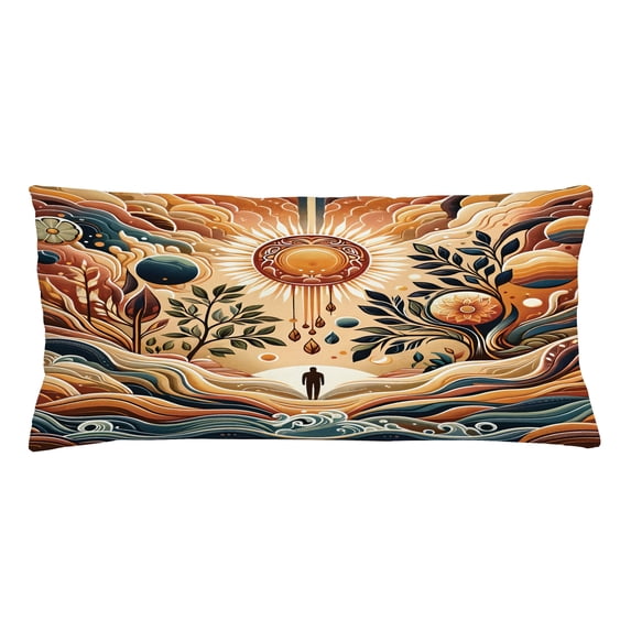 Ambesonne Trippy Throw Pillow Cushion Cover, Bohemian Huddles of Clouds, 36" X 16", Pale Brown Petrol Blue
