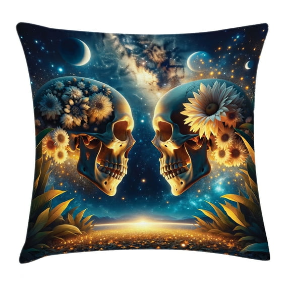 Ambesonne Trippy Throw Pillow Cushion Cover, Goth Romance Lovers Space, 16" X 16", Sea Blue Dark Yellow