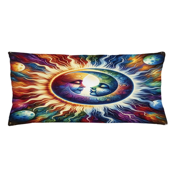 Ambesonne Trippy Throw Pillow Cushion Cover, Jumble Colors Sun and Moon, 36" X 16", Amber Multicolor