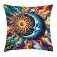 thumbnail image 1 of Ambesonne Trippy Throw Pillow Cushion Cover, Psychedelic Art Moon and Sun, 16" X 16", Sea Blue Multicolor, 1 of 2