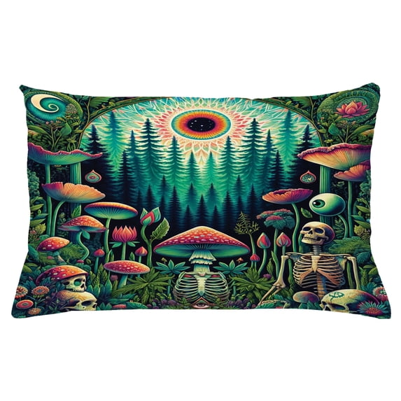 Ambesonne Trippy Throw Pillow Cushion Cover, Woodland Vines Skeleton Art, 26" X 16", Fern Green Seafoam Coral