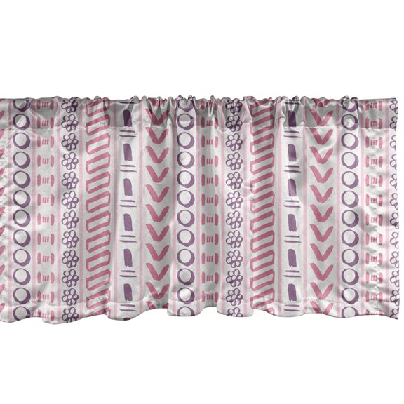 Ambesonne Trippy Window Valance, Folk Like Flowers Circles, 54" X 12", Pink Purple