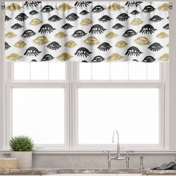 Ambesonne Trippy Window Valance, Woman Eyes Love Modern Art, 54" X 12", Yellow and Black