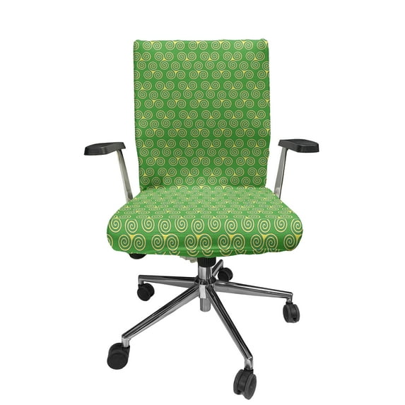 Ambesonne Triskele Office Chair Cover Stretchable High Back, Swirling Triple Spiral Art, Mustard and Green