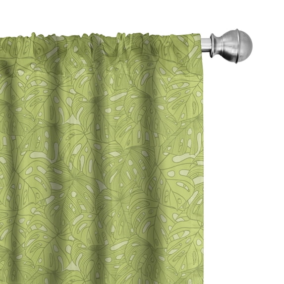 Ambesonne Tropic Window Curtains, Doodle of Monstera Leaves, Each 28" W x 95" L, Apple Green Olive Green