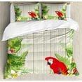 thumbnail image 1 of Ambesonne Tropic Duvet Cover Sets, Flowers Parrot, 2-Queen, Cream Green Red, 1 of 7
