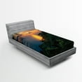 thumbnail image 1 of Ambesonne Tropic Fitted Sheet, Sunrise on Ocean Seaside, Twin Size, Green Blue Orange, 1 of 3