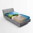 thumbnail image 1 of Ambesonne Tropic Fitted Sheet, Suuny Ocean Palm Trees, Twin XL Size, White Green Blue, 1 of 3