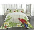 thumbnail image 1 of Ambesonne Tropic Quilted Coverlet 3 Pcs, Flowers Parrot, King Size, Cream Green Red, 1 of 4