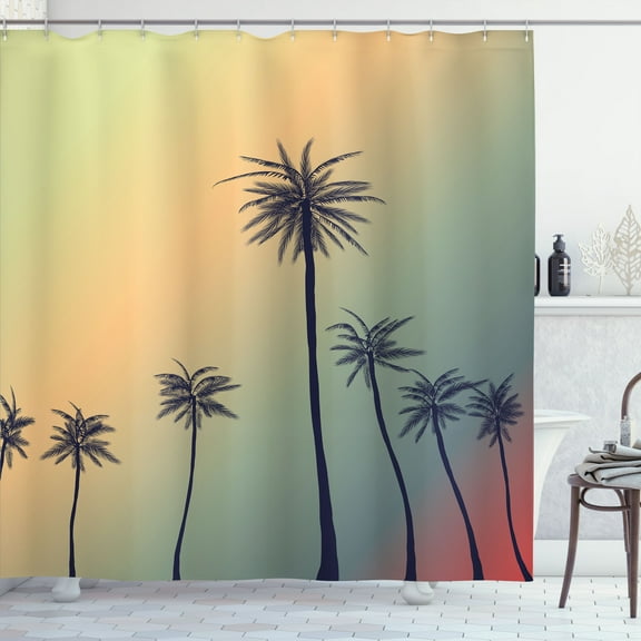 Ambesonne Tropic Shower Curtain, California Beach Palm Trees, 69"Wx70"L, Multicolor