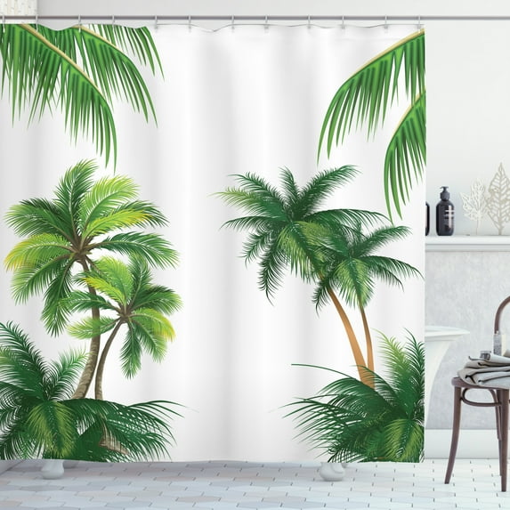 Ambesonne Tropic Shower Curtain, Coconut Palm Tree Plants, 69"Wx84"L, Hunter Green