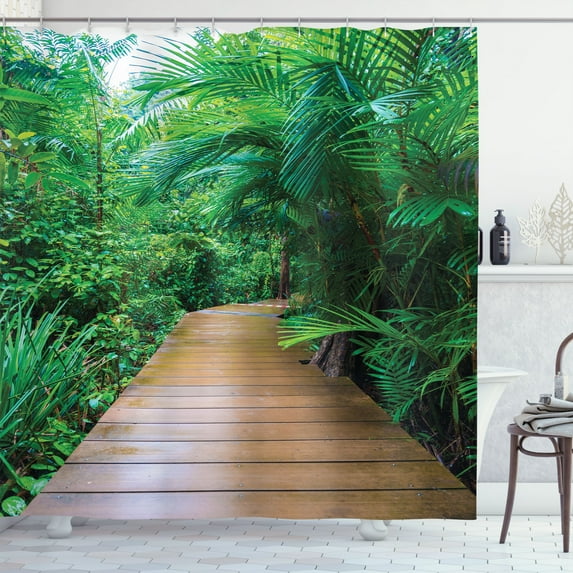 Ambesonne Tropic Shower Curtain, Timber Jetty Wild Exotic, 69"Wx84"L, Pale Brown Green