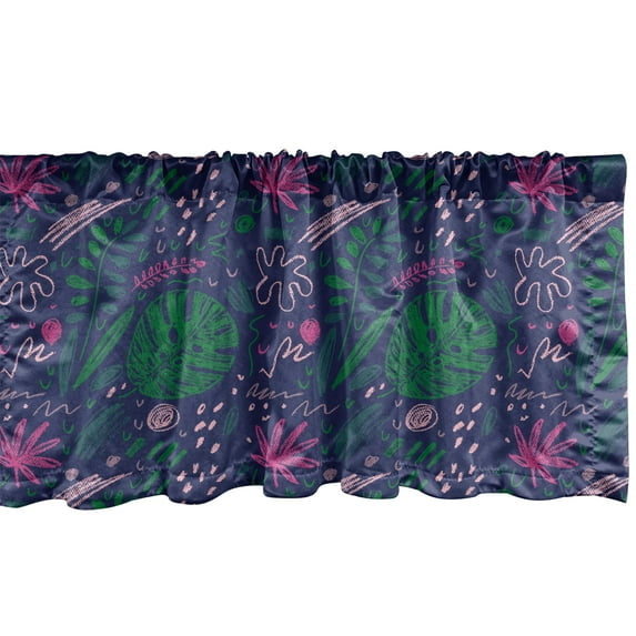 Ambesonne Tropic Window Valance, Exotic Flowers and Foliage, 42" x 12", Indigo Green