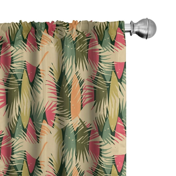 Ambesonne Tropical Window Curtains, Abstract Foliage Ornament, Each 28" W x 84" L, Pastel Brown and Dark Coral