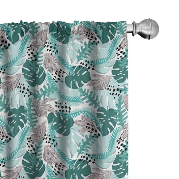 Ambesonne Tropical Window Curtains, Abstract Island Leaves, Each 28" W x 95" L, Mint Green Dust and White
