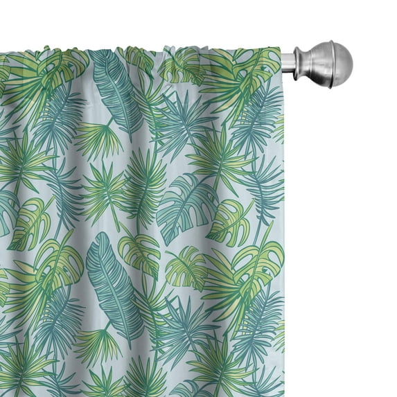 Ambesonne Tropical Window Curtains, Banana and Palm Leaves, Each 28" W x 84" L, Pale Blue Pastel Green