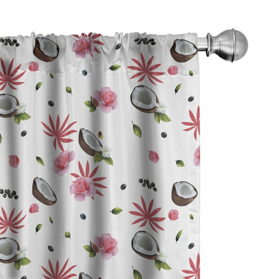 Ambesonne Tropical Window Curtains, Coconuts Flowers Berries, Each 28" W x 95" L, Dark Coral Pastel Pink