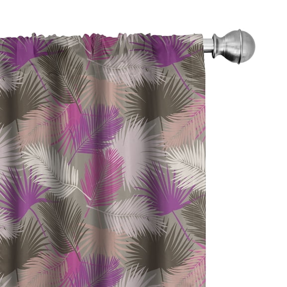 Ambesonne Tropical Window Curtains, Colorful Bohemian Leaves, Each 28" W x 84" L, Dark Tan and Multicolor