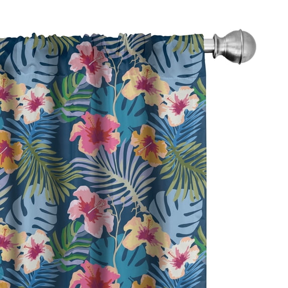 Ambesonne Tropical 4-Panel Curtains, Colorful Floral Petals, 56"x84", Night Blue Multicolor