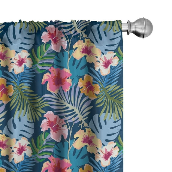 Ambesonne Tropical 4-Panel Curtains, Colorful Floral Petals, 56"x95", Night Blue Multicolor