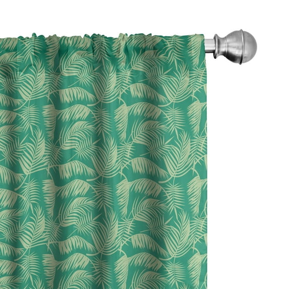 Ambesonne Tropical Window Curtains, Exotic Fan Palm Leaves, Each 28" W x 63" L, Sea Green Pale Green