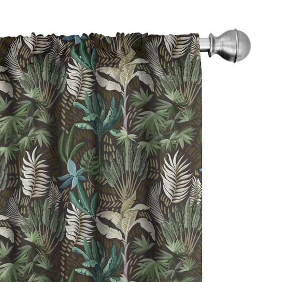 Ambesonne Tropical 4-Panel Curtains, Exotic Hawaii Plants Art, 56"x84", Seal Brown Multicolor