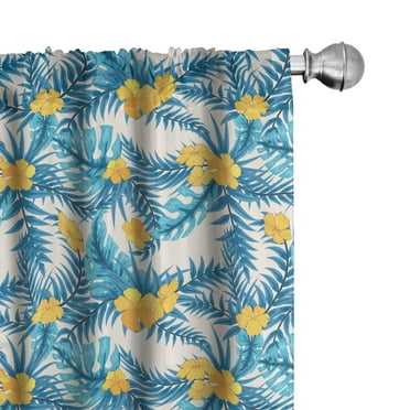Ambesonne Tropical 4-Panel Curtains, Exotic Leaf Monstera Palm, 56"x84", Earth Yellow Blue
