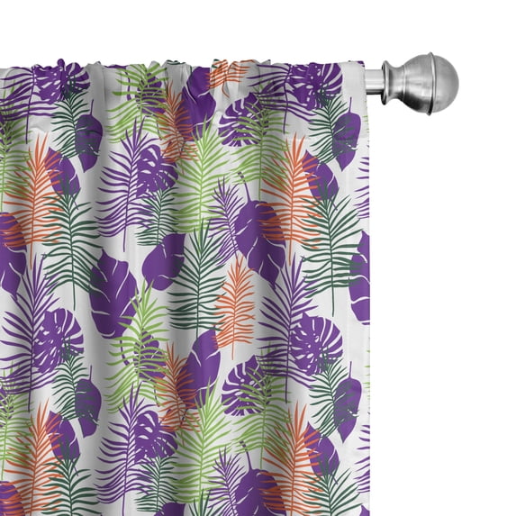 Ambesonne Tropical Window Curtains, Exotic Leaves Cartoon Art, Each 28" W x 84" L, Dark Indigo and Lime Green
