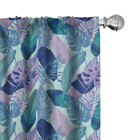 Ambesonne Tropical Window Curtains, Exotic Leaves Cold Tones, Each 28" W x 95" L, Pale Turquoise and Multicolor