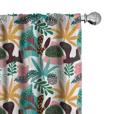 Ambesonne Tropical 4-Panel Curtains, Exotic Leaves Dots Lines, 56"x84", Dark Yellow and Seafoam