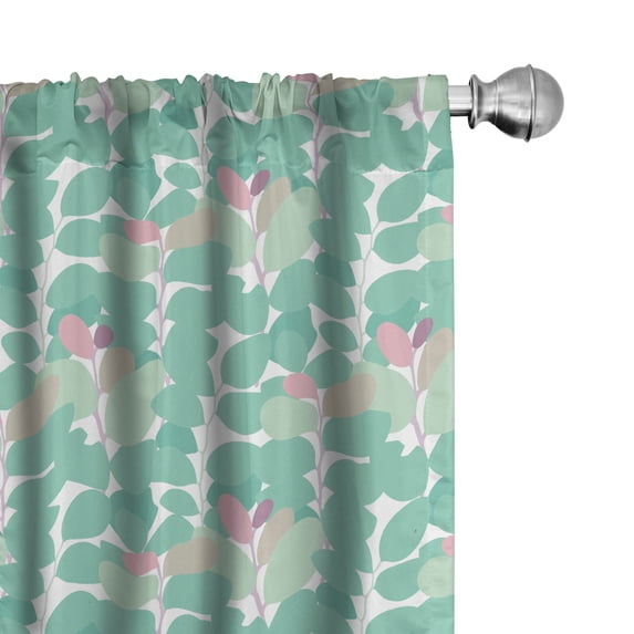 Ambesonne Tropical Window Curtains, Exotic Leaves Overlapping, Each 28" W x 95" L, Almond Green and Pale Pink