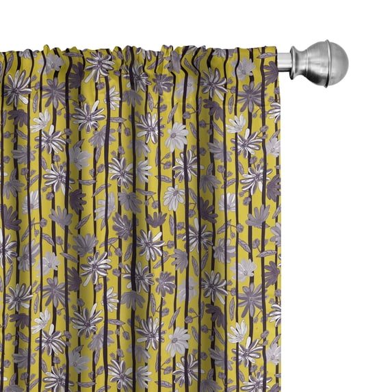 Ambesonne Tropical Window Curtains, Exotic Lily Blossoms, Each 28" W x 95" L, Yellow Dimgray Black