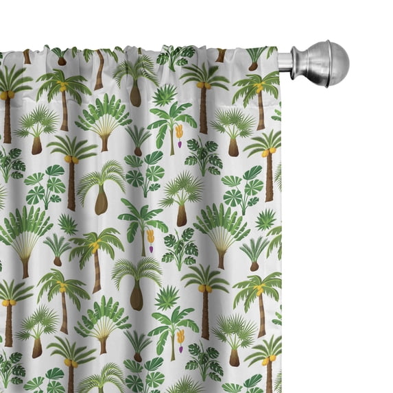 Ambesonne Tropical Window Curtains, Exotic Plants and Trees, Each 28" W x 95" L, White Jade Green