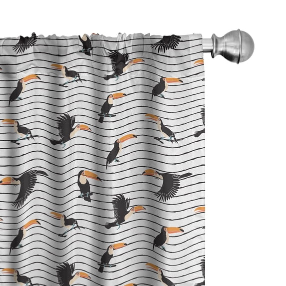 Ambesonne Tropical Window Curtains, Exotic Toucan Birds Animal, Each 28" W x 95" L, Peach Black Orange