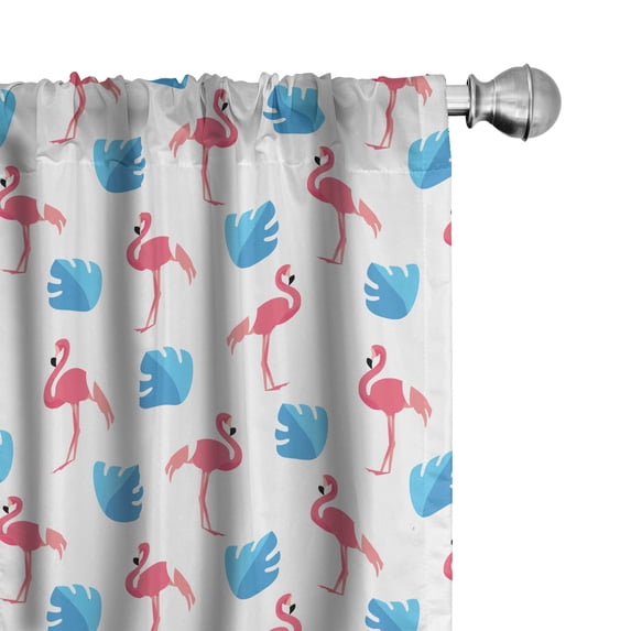 Ambesonne Tropical Window Curtains, Flamingo Birds Palm Leaves, Each 28" W x 63" L, Pink Blue and White