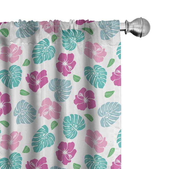 Ambesonne Tropical 4-Panel Curtains, Flowers Garden Art, 56"x63", Pink Turquoise