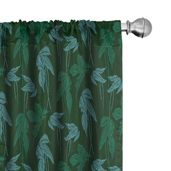 Ambesonne Tropical 4-Panel Curtains, Growth Jungle Leaves Motif, 56"x63", Emerald Pale Blue