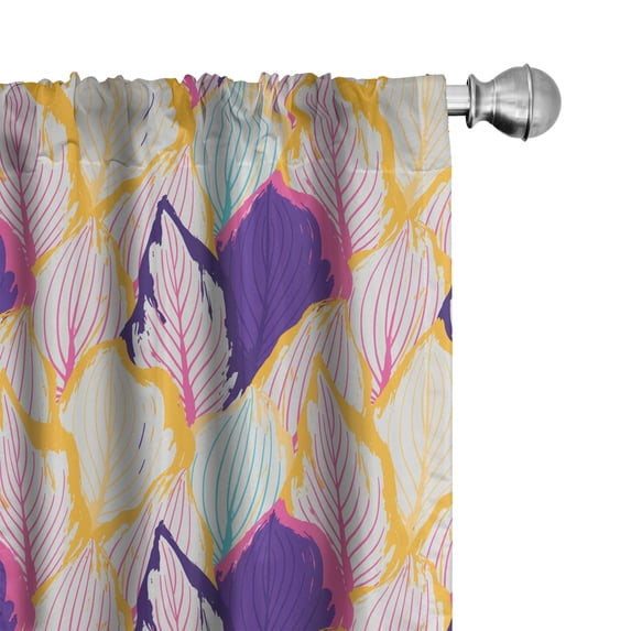Ambesonne Tropical Window Curtains, Grunge Exotic Leaves Art, Each 28" W x 95" L, Earth Yellow and Pink