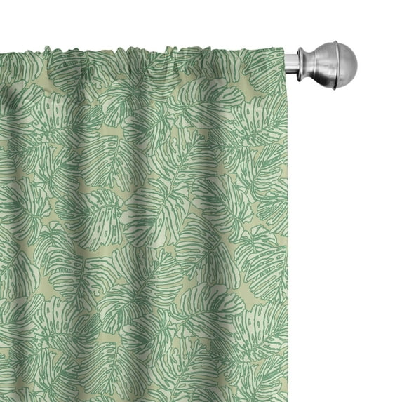 Ambesonne Tropical Window Curtains, Hawaii Fern Leaves Art, Each 28" W x 84" L, Pale Green and Jade Green