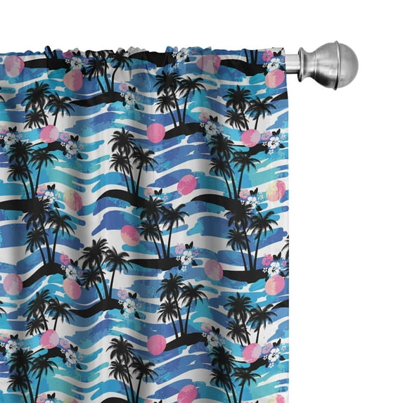 Ambesonne Tropical 4-Panel Curtains, Hawaiian Aloha Concept, 56"x95", Blue Black Pink