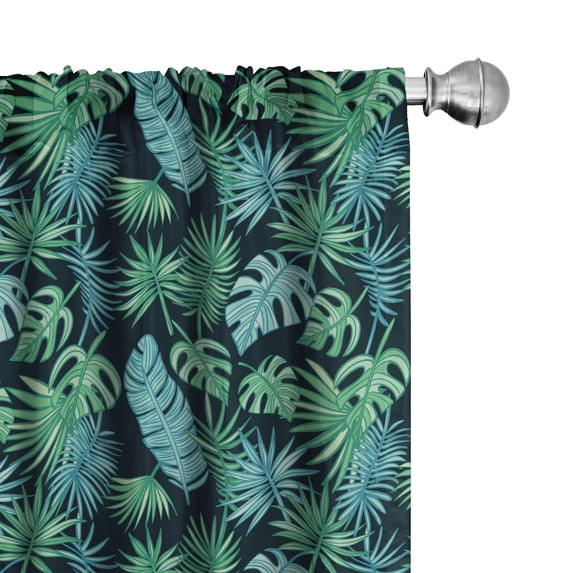Ambesonne Tropical 4-Panel Curtains, Hawaiian Island Leaves, 56"x95", Seafoam Dark Teal